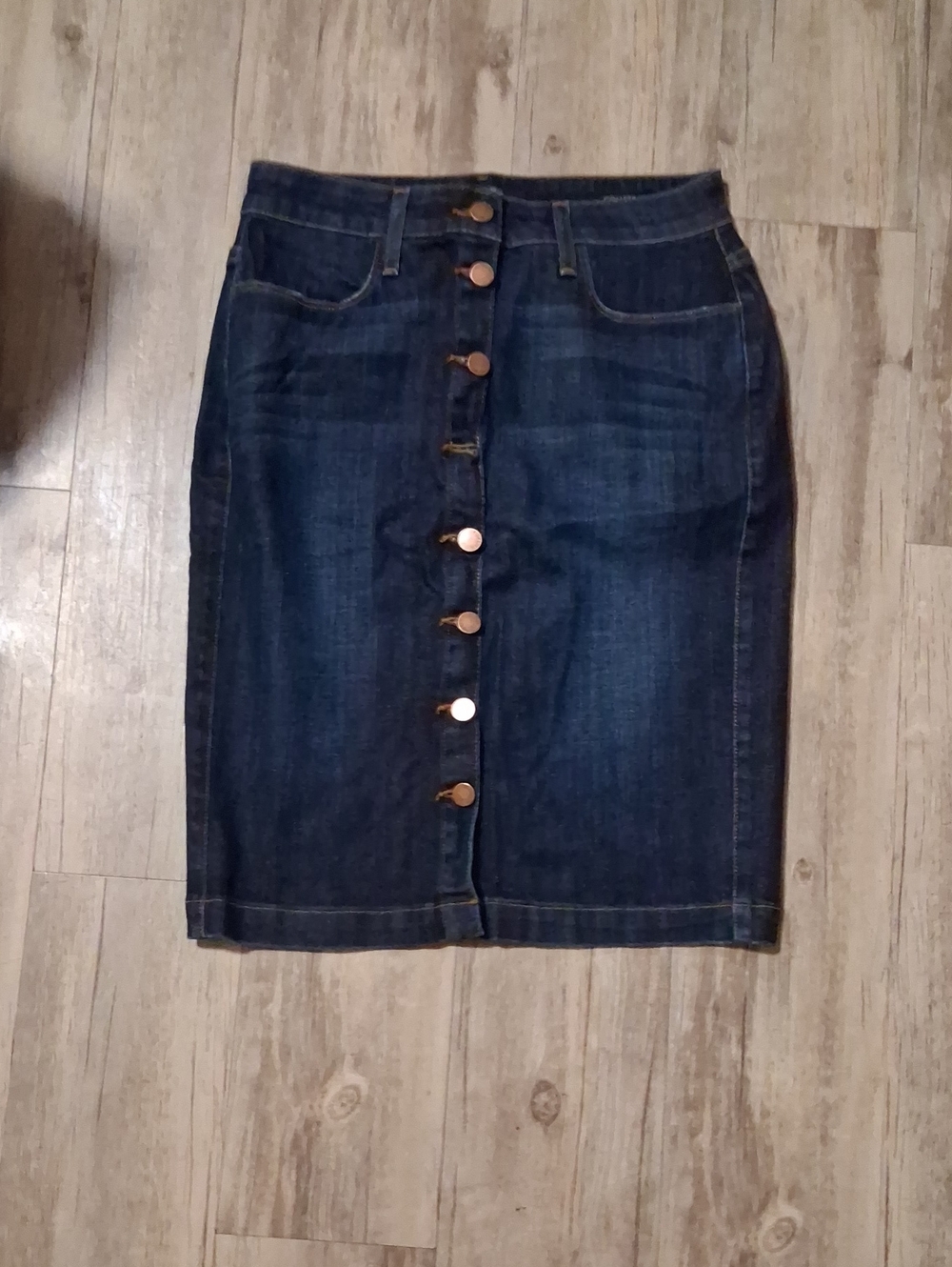 Dark Blue Button-Front Denim Pencil Skirt